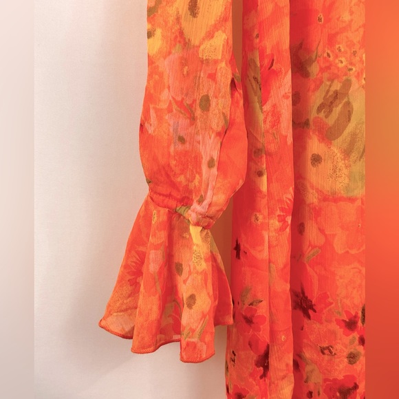 Wild Fable Orange Floral Tie Front Lightweight Duster/Jacket/Cover-Up/Ne… - Picture 8 of 13